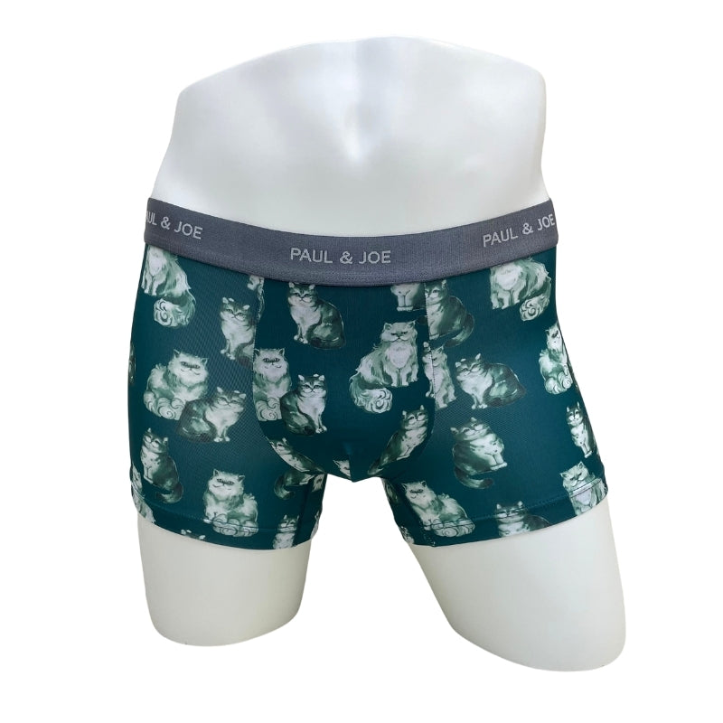 ネコリピート柄　前閉じボクサーパンツ（ダークグリーン）