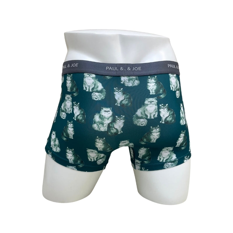 ネコリピート柄　前閉じボクサーパンツ（ダークグリーン）