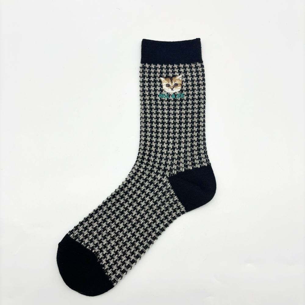 【レディース】千鳥チェックヌネット刺繍　ソックス