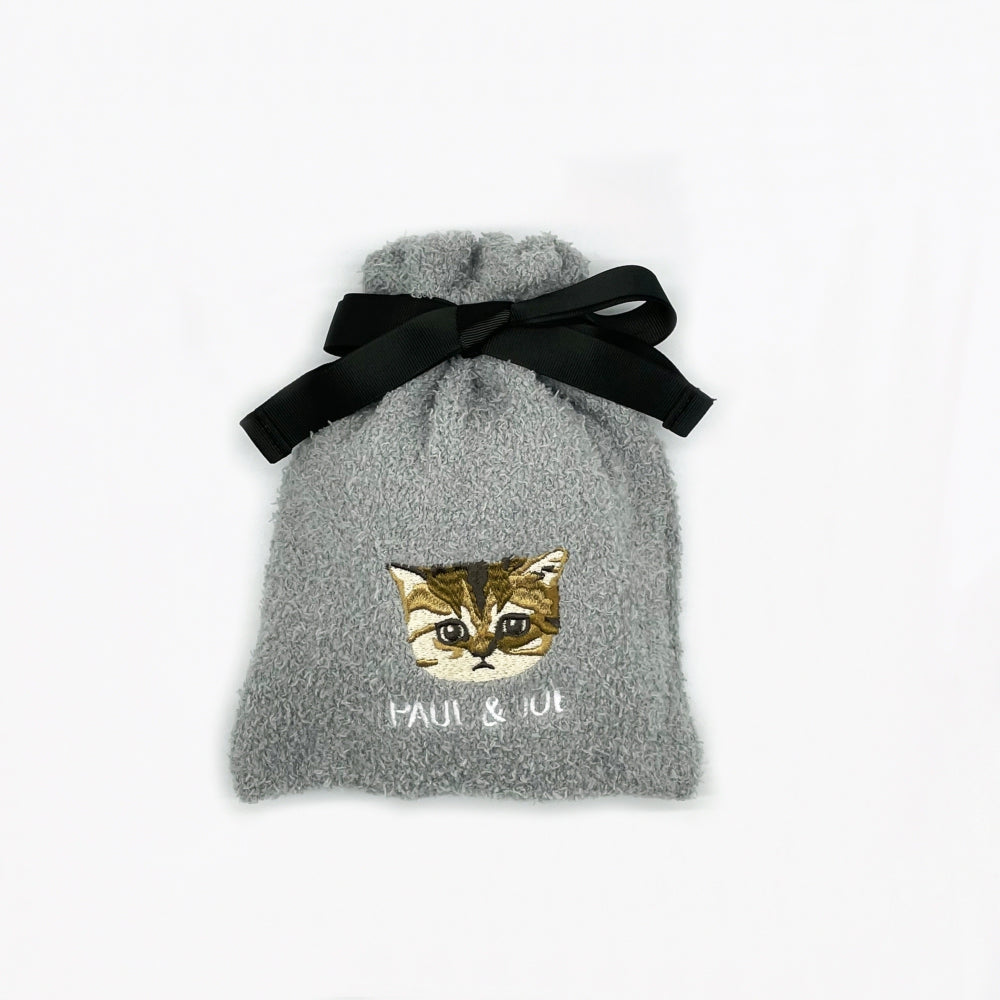 巾着入りヌネット刺繍マシュマロルームソックス（グレー）