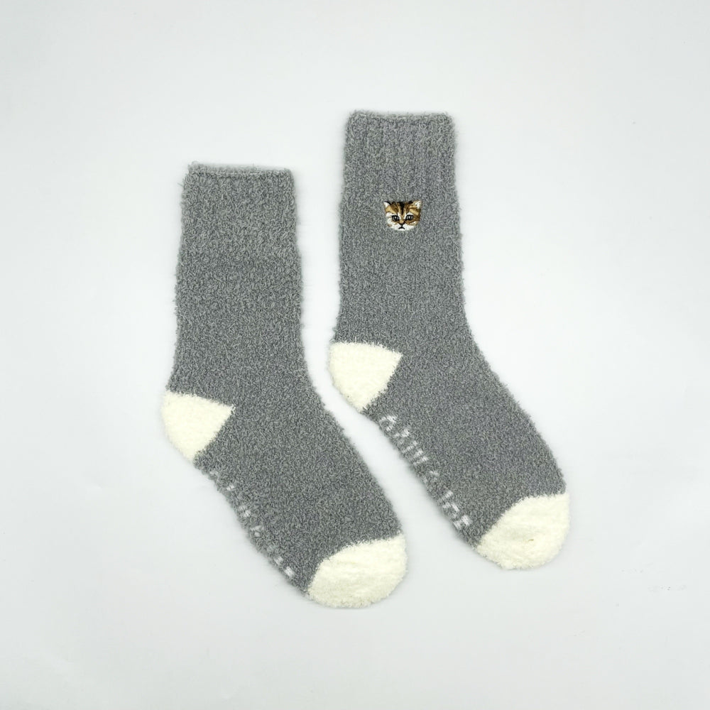 巾着入りヌネット刺繍マシュマロルームソックス（グレー）