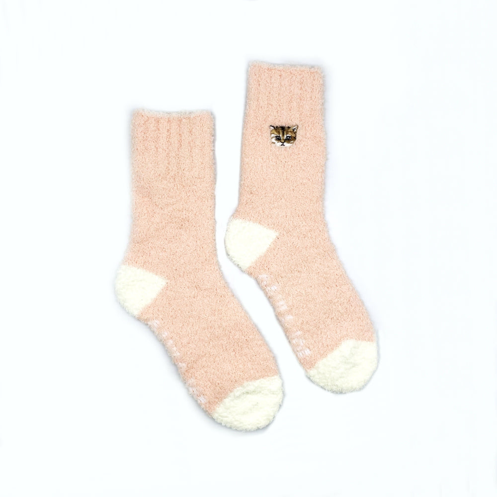 巾着入りヌネット刺繍マシュマロルームソックス（ピンク）