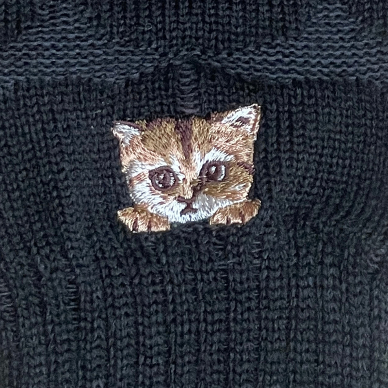 【レディース】リンクス猫柄ヌネット刺繍　レッグウォーマー（ブラック）