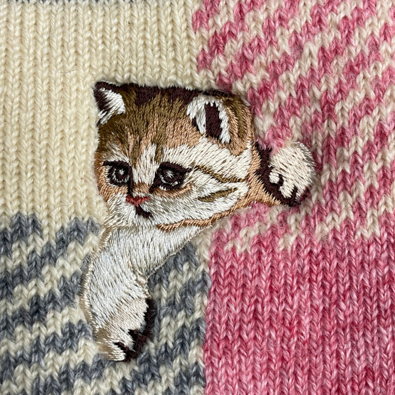 【レディース】ブロックチェックヌネット刺繍　ルームソックス（グレー）
