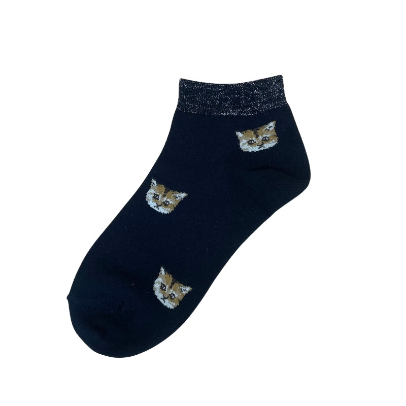 【レディース】ヌネットフェイス総柄ソックス（ブラック）