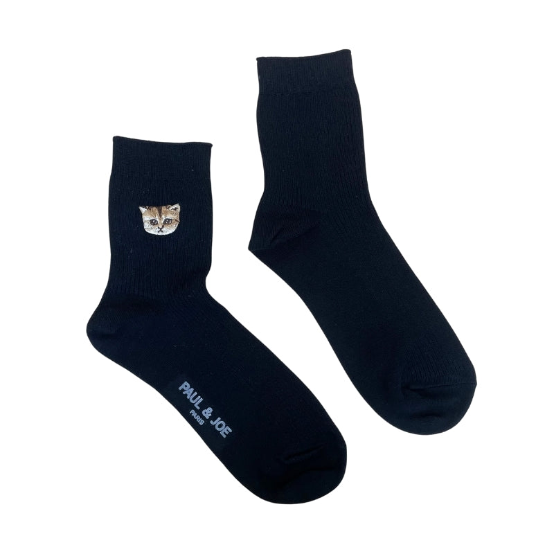 【レディース】ヌネットワンポイント刺繍ソックス（ブラック）