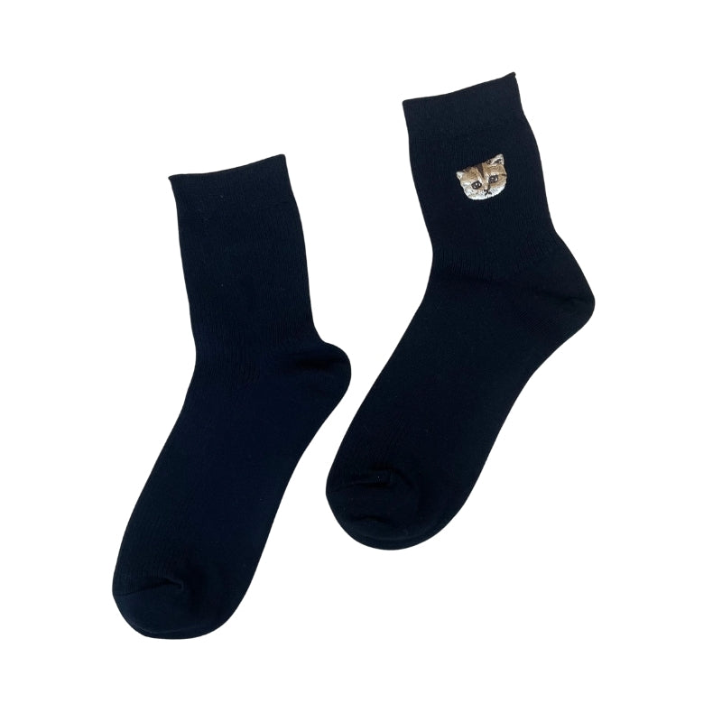 【レディース】ヌネットワンポイント刺繍ソックス（ブラック）