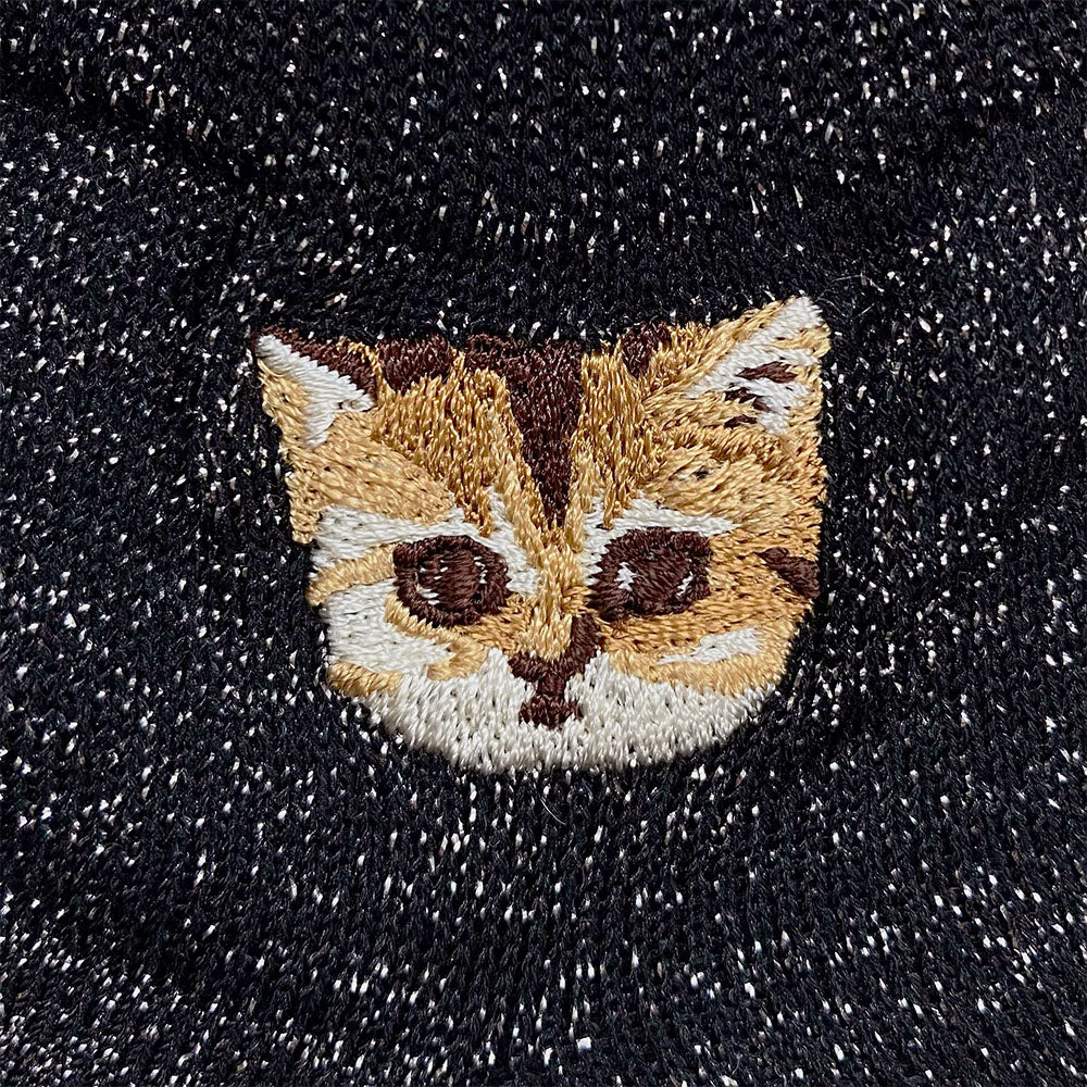 【レディース】総ラメヌネット刺繍　ショート丈ソックス（ブラック）