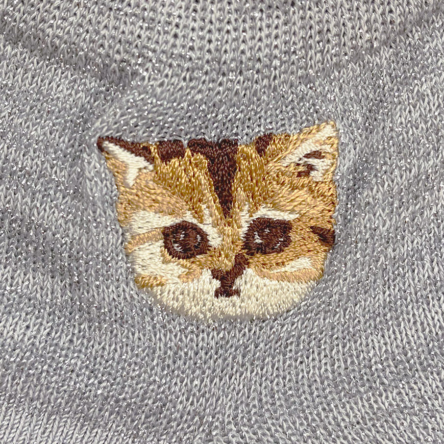 【レディース】総ラメヌネット刺繍　ショート丈ソックス（グレー）