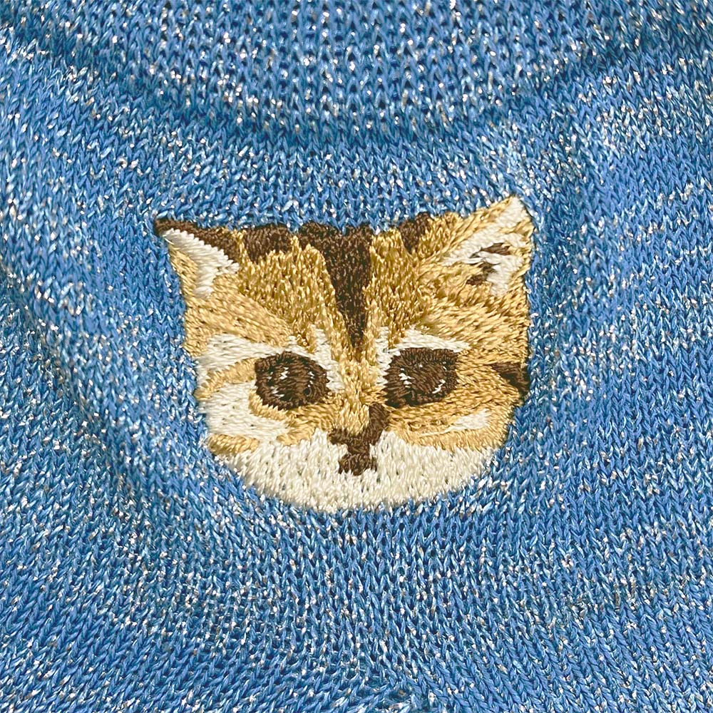 【レディース】総ラメヌネット刺繍　ショート丈ソックス（ブルー）
