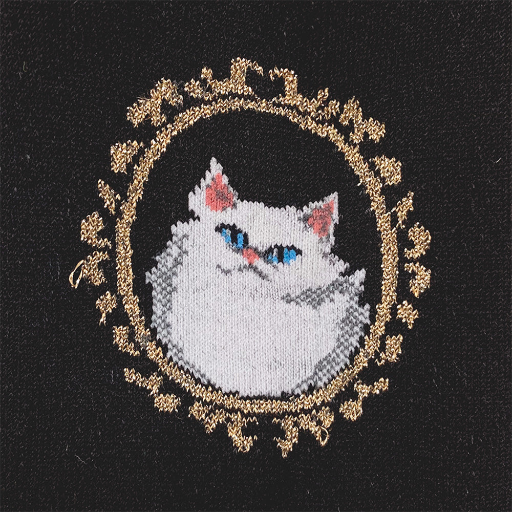 【レディース】カメオキャット柄ソックス（ブラック）