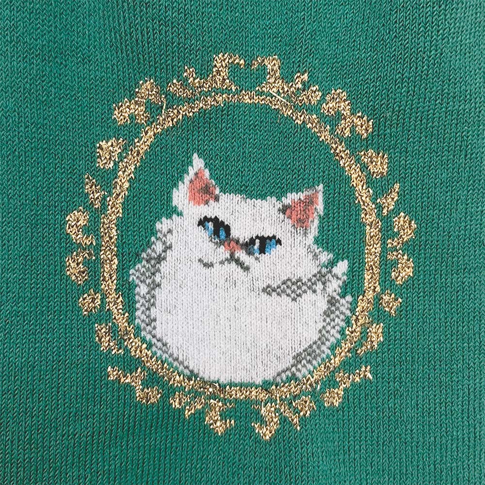 【レディース】カメオキャット柄ソックス（グリーン）