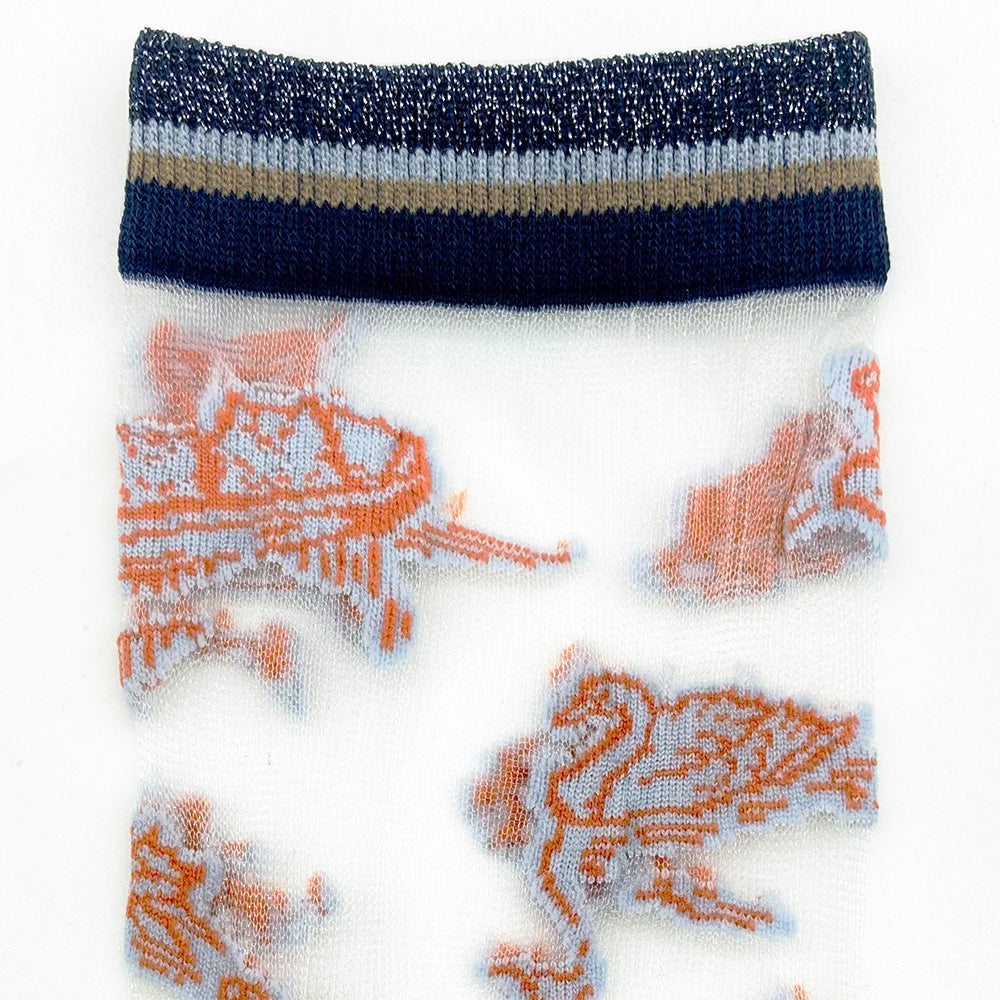 【レディース】シースルー　トワールキャット柄ソックス（ネイビー）