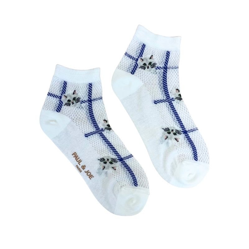 【レディース】ジプシーチェック柄メッシュソックス（ホワイト）