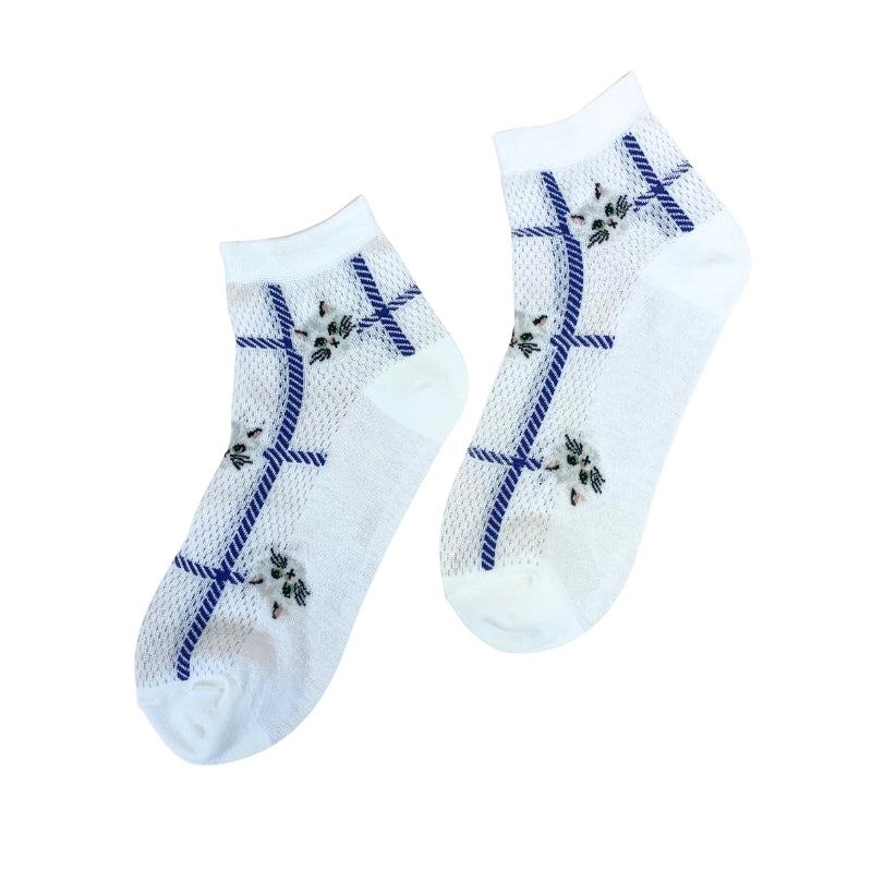 【レディース】ジプシーチェック柄メッシュソックス（ホワイト）