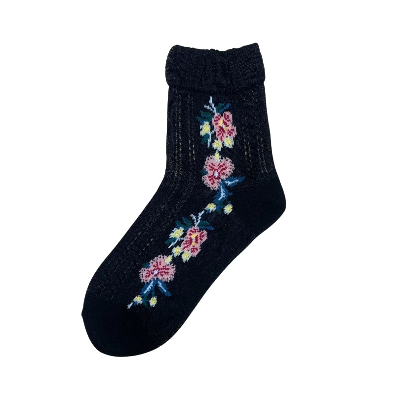 【レディース】ルミー風花ストライプ柄ソックス（ブラック）