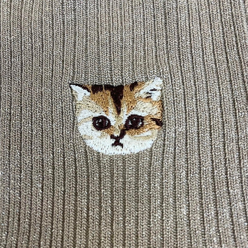 【レディース】ラメヌネット刺繍柄ソックス（ブラウン）