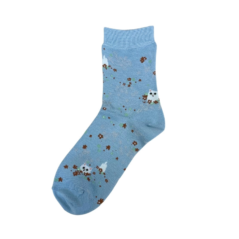 【レディース】ジプシー花畑柄ソックス（サックス）