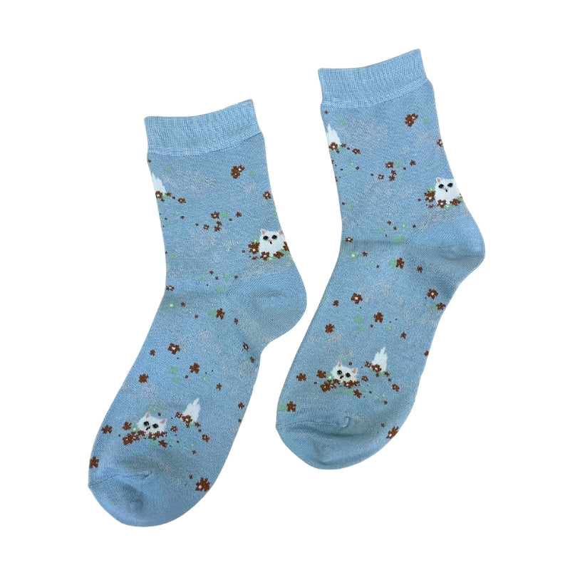 【レディース】ジプシー花畑柄ソックス（サックス）