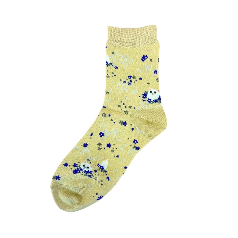 【レディース】ジプシー花畑柄ソックス（イエロー）