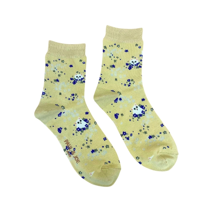 【レディース】ジプシー花畑柄ソックス（イエロー）