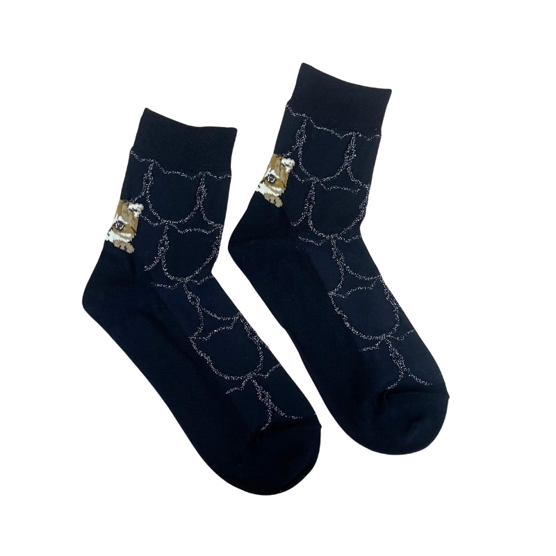 【レディース】シースルー猫リングかかとヌネット柄 ソックス（ブラック）