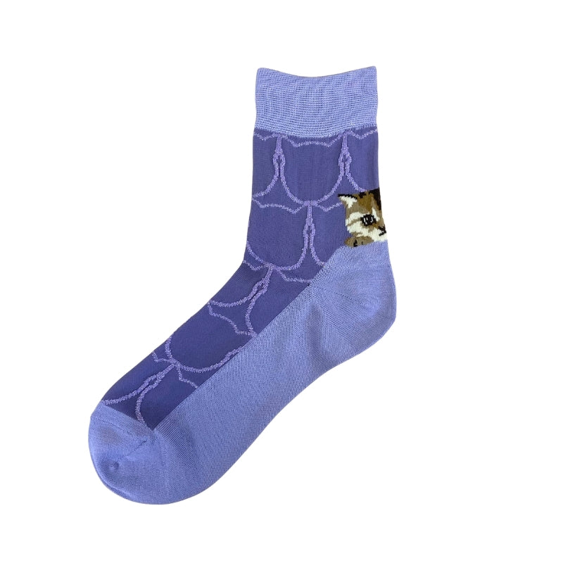 【レディース】シースルー猫リングかかとヌネット柄 ソックス（ラベンダー）