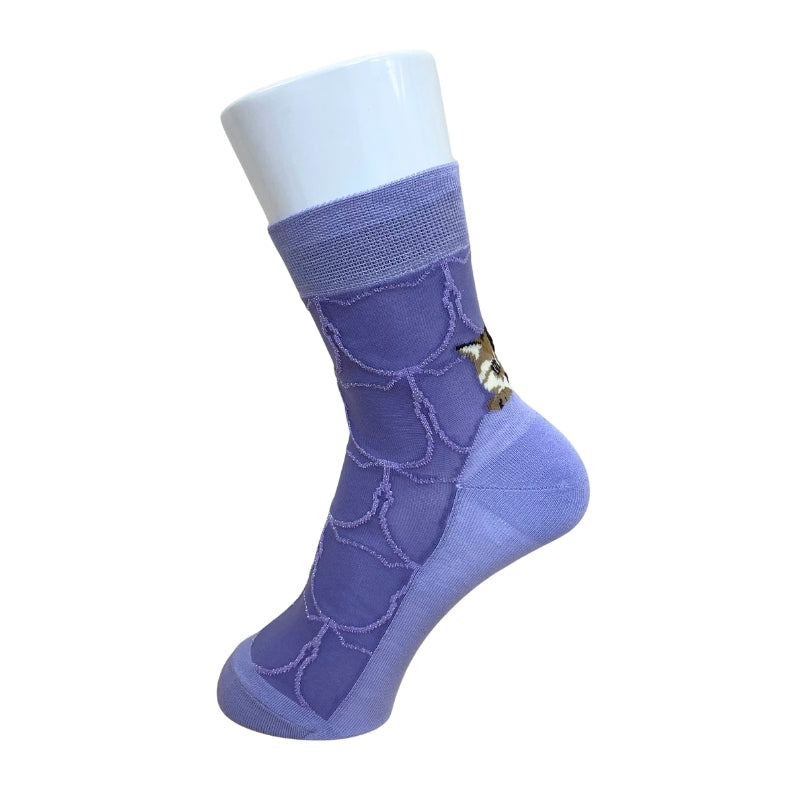 【レディース】シースルー猫リングかかとヌネット柄 ソックス（ラベンダー）