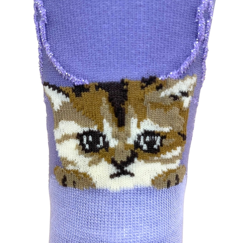 【レディース】シースルー猫リングかかとヌネット柄 ソックス（ラベンダー）
