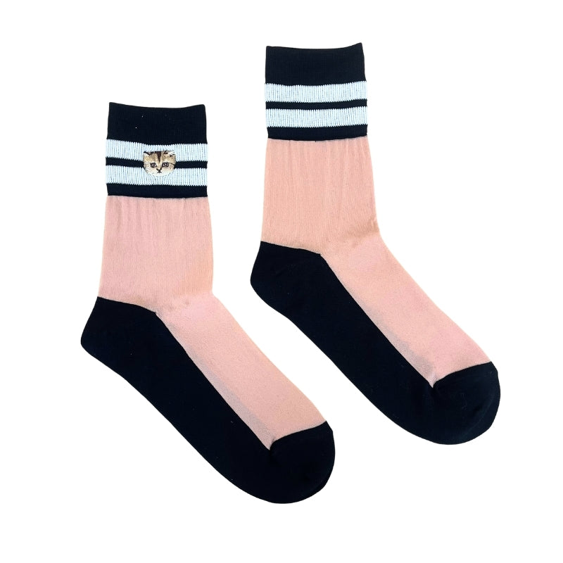 【レディース】シースルーヌネット刺繍 ソックス（ブラック）