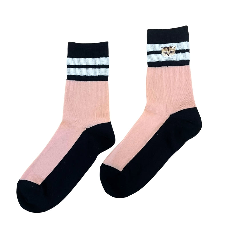 【レディース】シースルーヌネット刺繍 ソックス（ブラック）