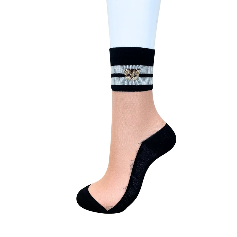 【レディース】シースルーヌネット刺繍 ソックス（ブラック）