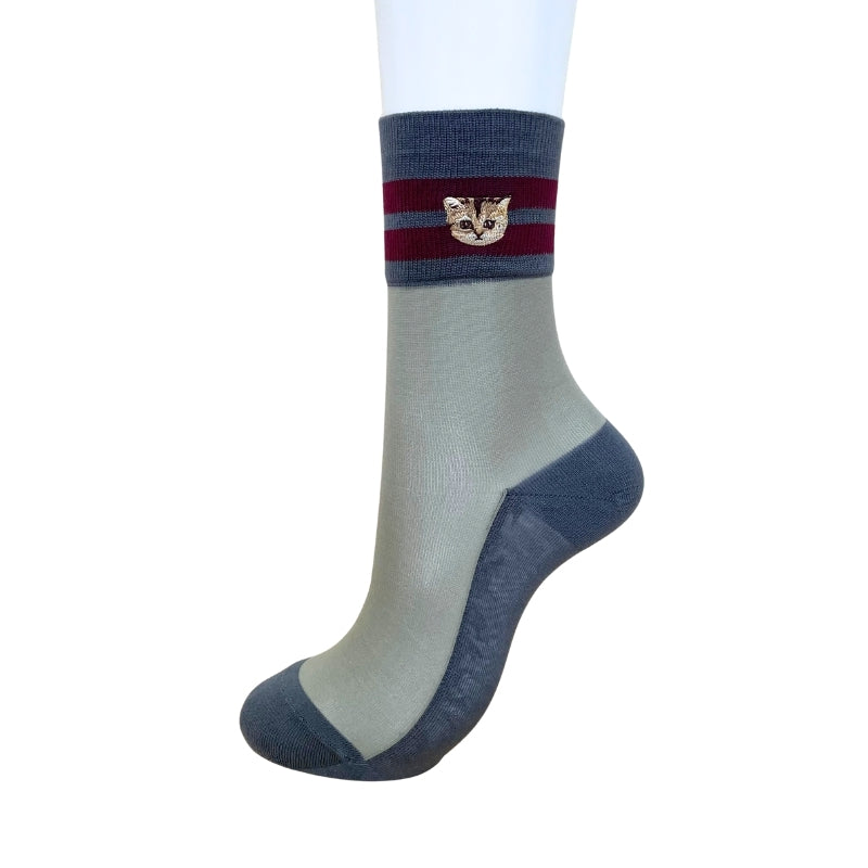 【レディース】シースルーヌネット刺繍 ソックス（チャコール）