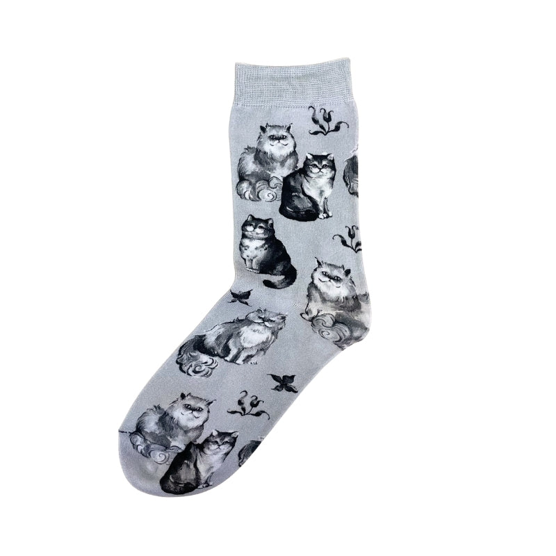 【レディース】壁紙風猫プリント ソックス（グレー）