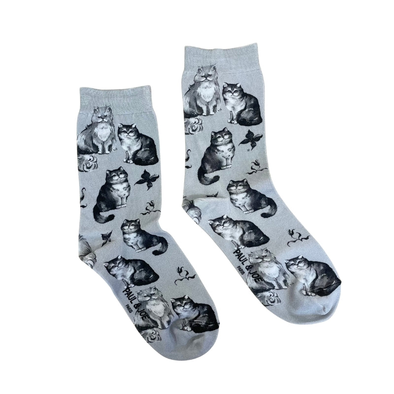 【レディース】壁紙風猫プリント ソックス（グレー）