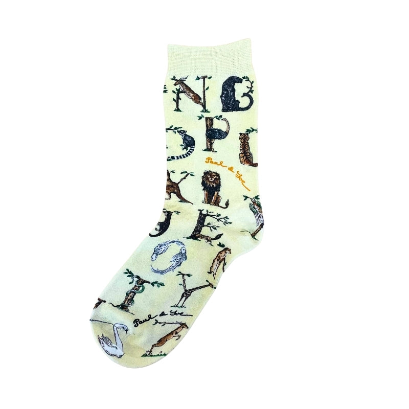 【レディース】アニマルアルファベットプリント ソックス（クリーム）