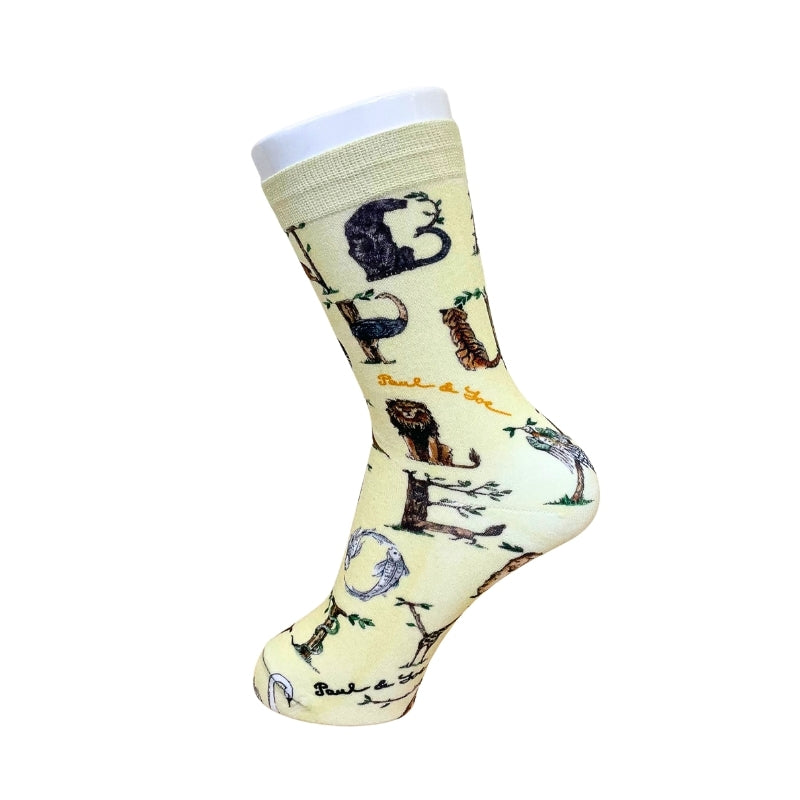 【レディース】アニマルアルファベットプリント ソックス（クリーム）