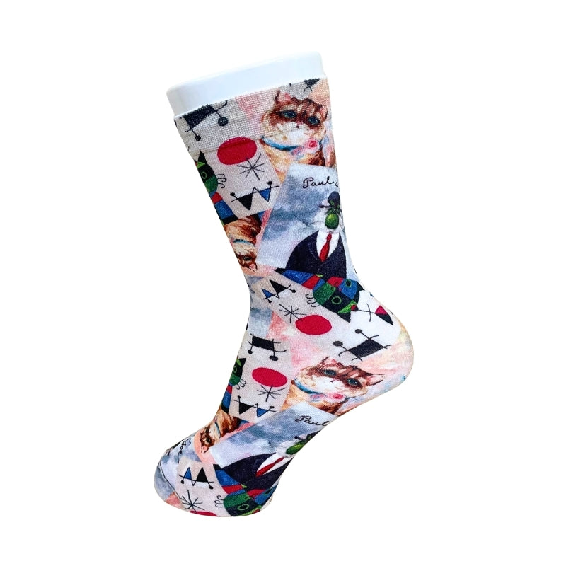 【レディース】アートキャットプリント ソックス（ピンク）