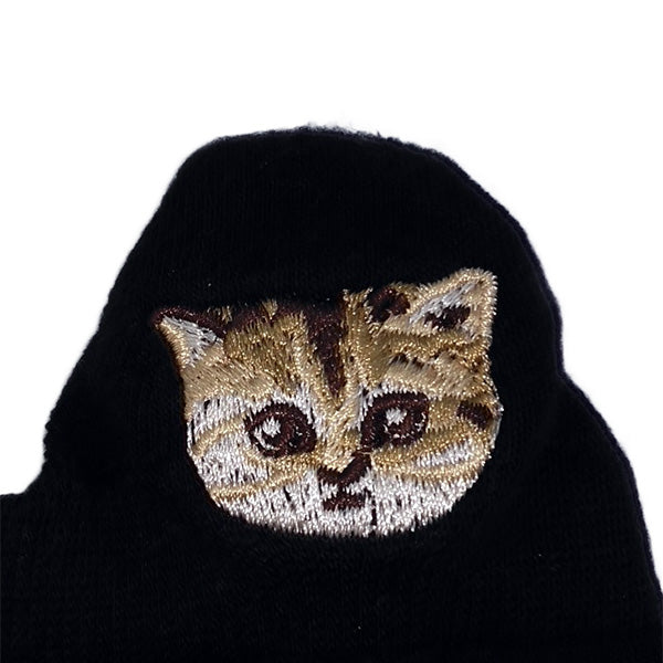【レディース】ヌネットかかとワンポイント刺繍　アンクル丈ソックス（ブラック）
