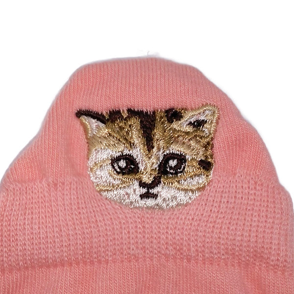 【レディース】ヌネットかかとワンポイント刺繍　アンクル丈ソックス（サーモンピンク）