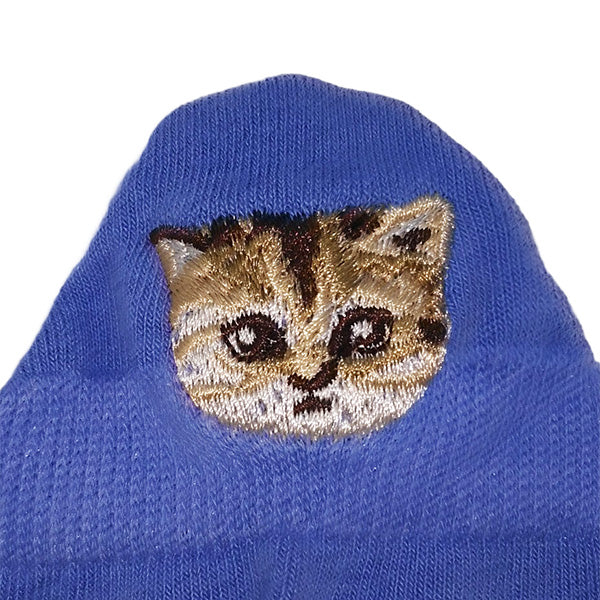 【レディース】ヌネットかかとワンポイント刺繍　アンクル丈ソックス（サックス）