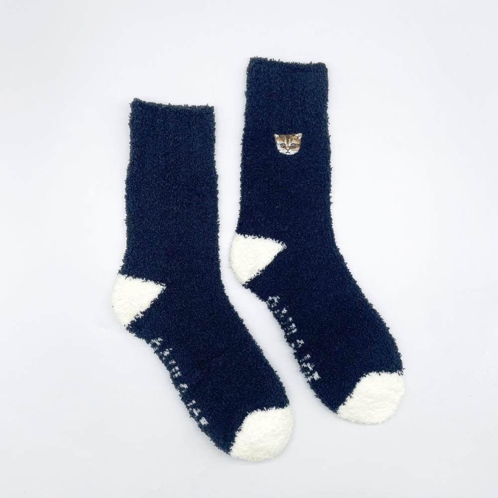 巾着入りヌネット刺繍マシュマロルームソックス（ネイビー）