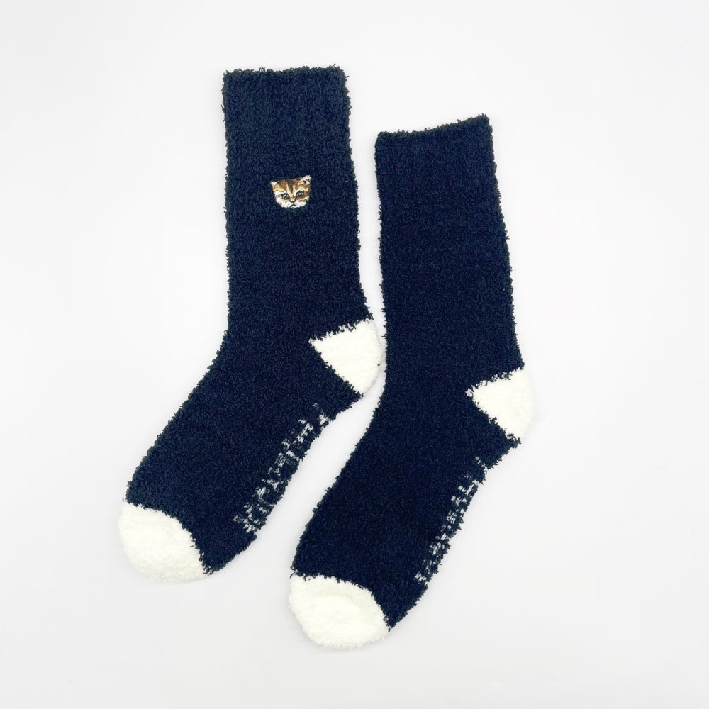 巾着入りヌネット刺繍マシュマロルームソックス（ネイビー）