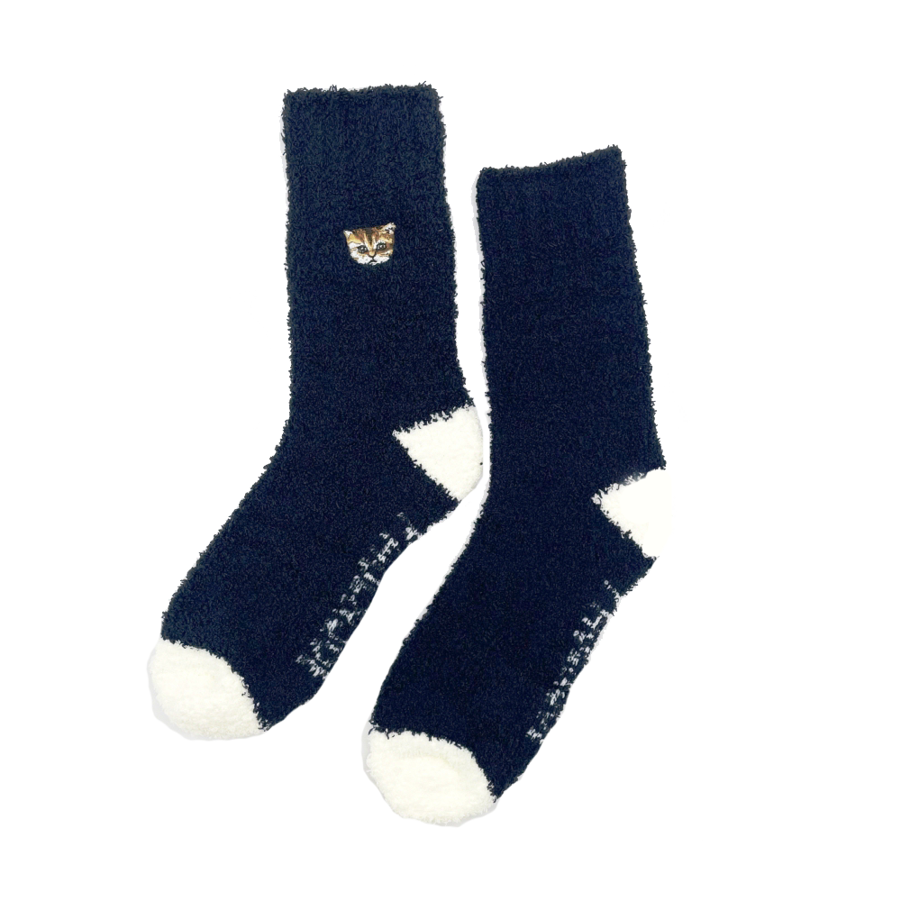 巾着入りヌネット刺繍マシュマロルームソックス（ネイビー）