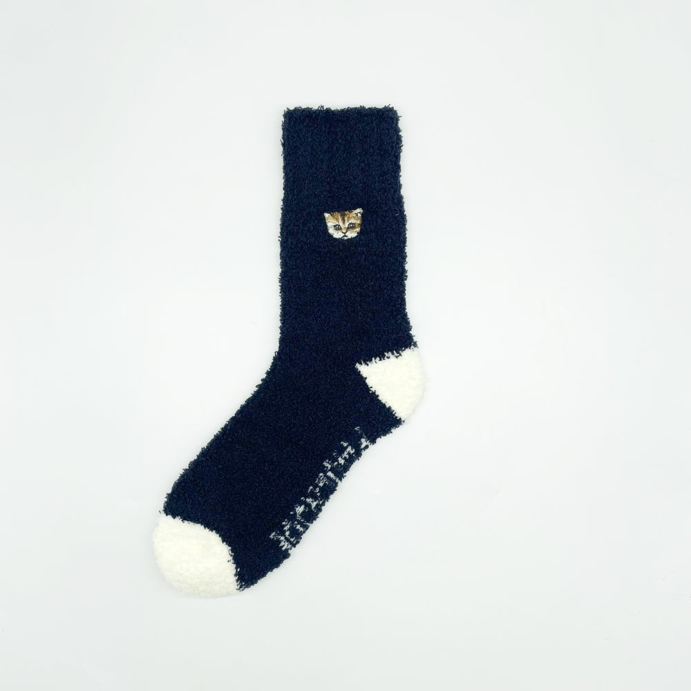 巾着入りヌネット刺繍マシュマロルームソックス（ネイビー）