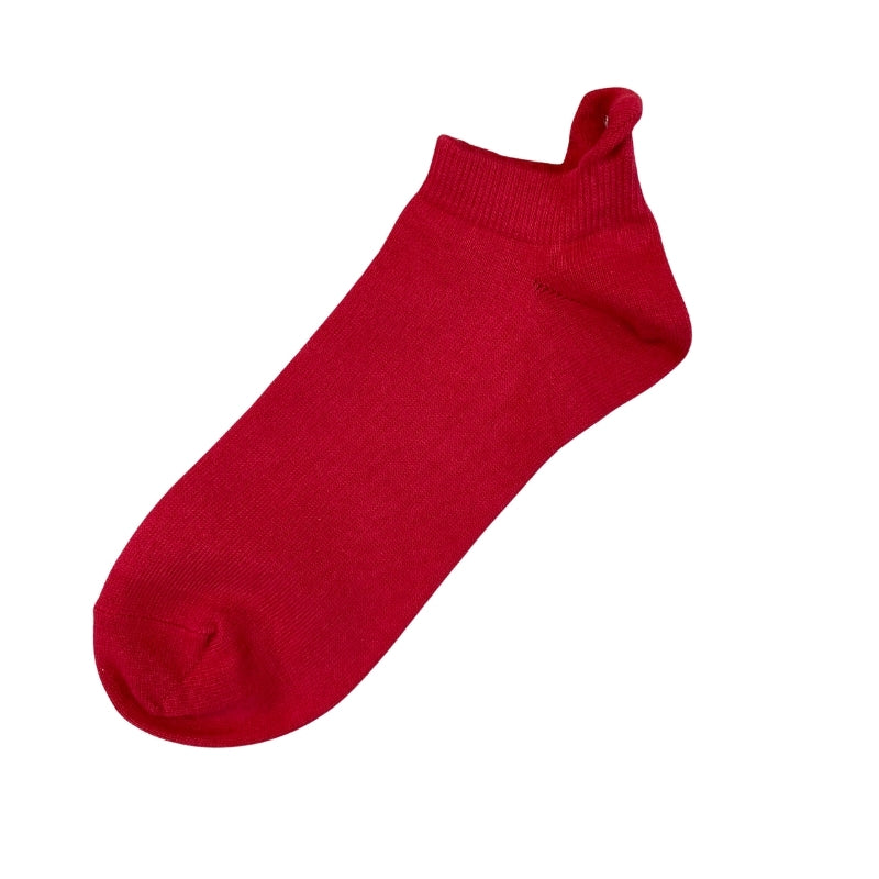 【メンズ】ヌネットかかと刺繍柄　ショートソックス（レッド）