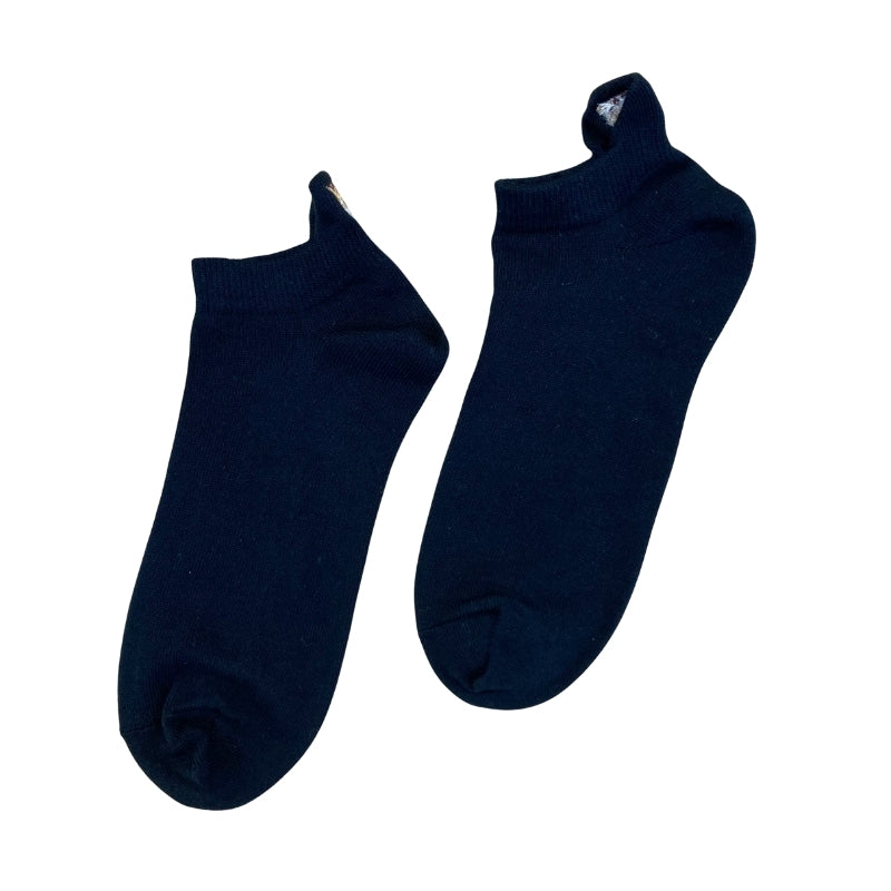 【メンズ】ヌネットかかと刺繍柄　ショートソックス（ブラック）