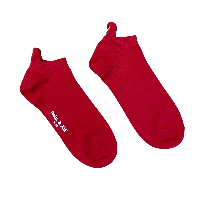 【メンズ】ヌネットかかと刺繍柄　ショートソックス（レッド）