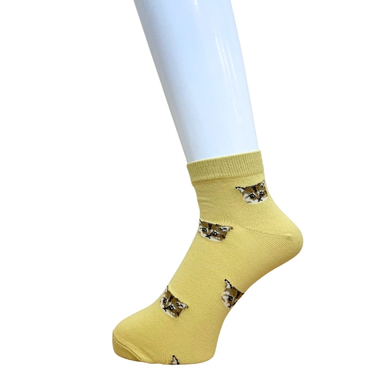 【メンズ】ヌネットフェイス総柄　ショートソックス（イエロー）