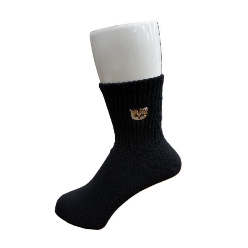 【メンズ】アメリブヌネット刺繍　ロークルーソックス(ブラック)